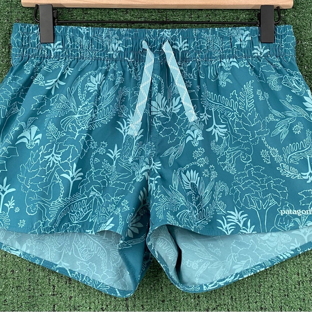 Patagonia Micro Stretch Planing Floral Leaf Teal Patterned Shorts Women’s Small